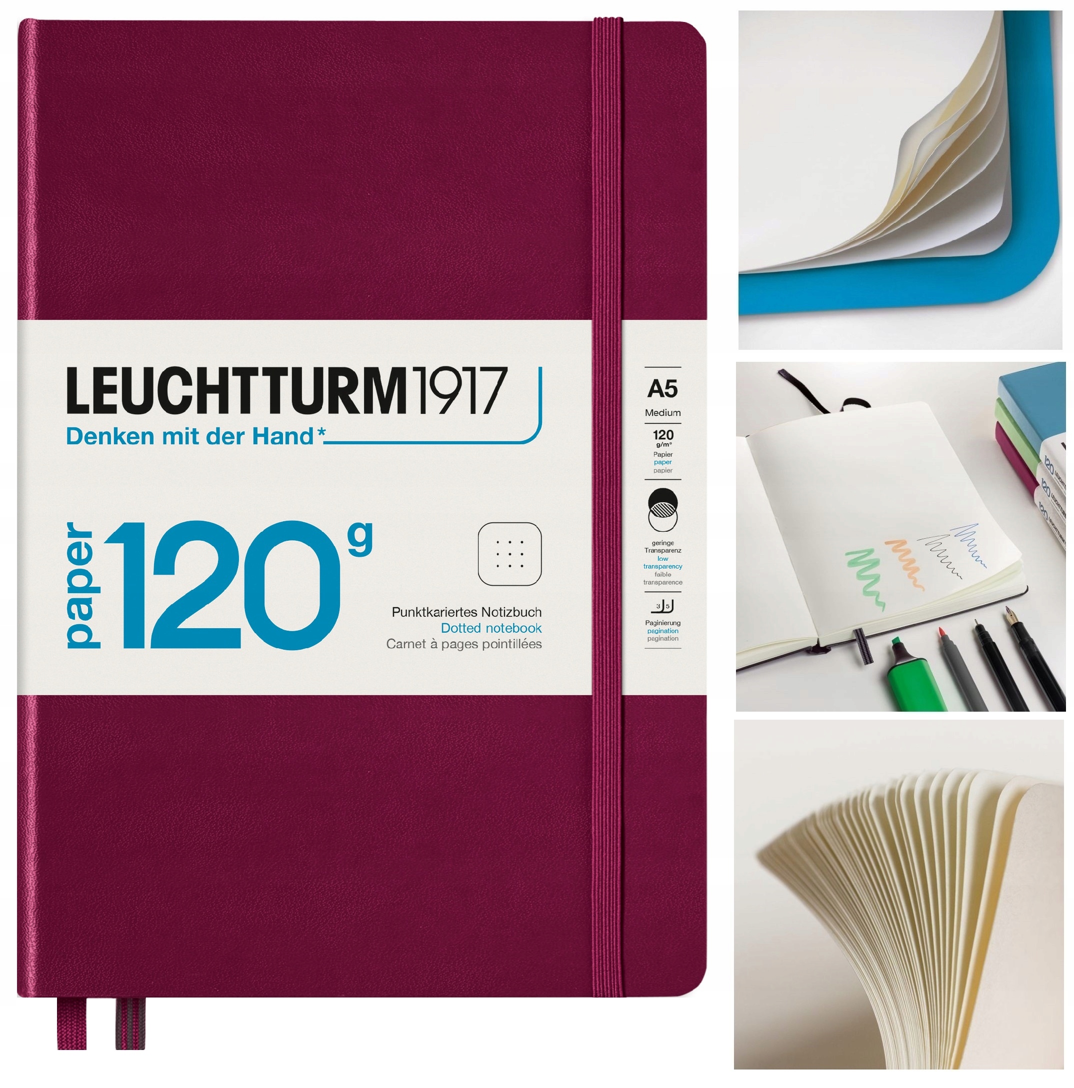 LEUCHTTURM1917 Notatnik Notes A5 Kropka 120 bullet journal w kropki Bordowy