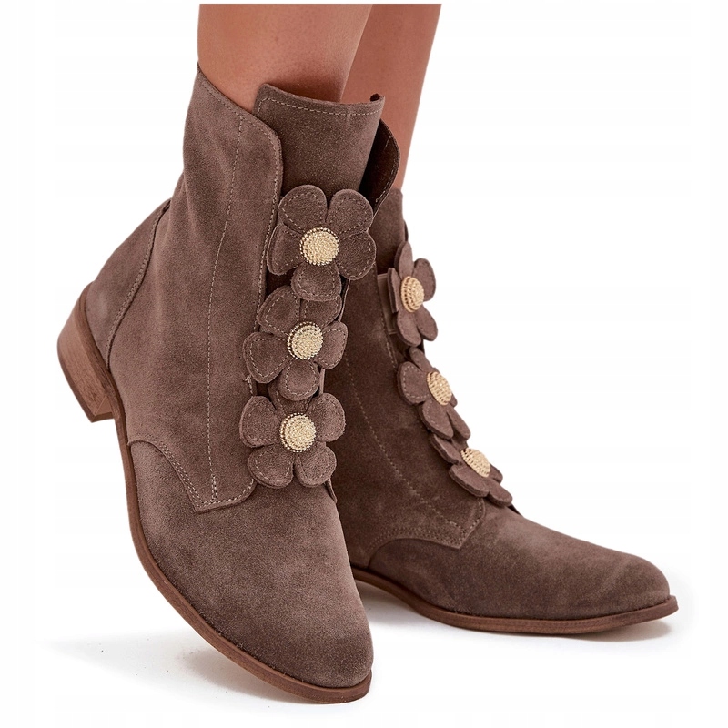 Dámské Kotníkové Boty Na Zip Zdobené Květinami Zazoo 3085 C.béžová 37