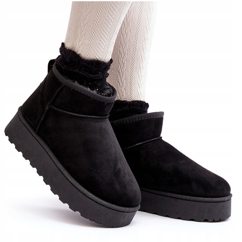 ŚNIEGOWCE DAMSKIE OCIEPLANE FUTERKIEM NA GRUBEJ PLATFORMIE CZARNE 40