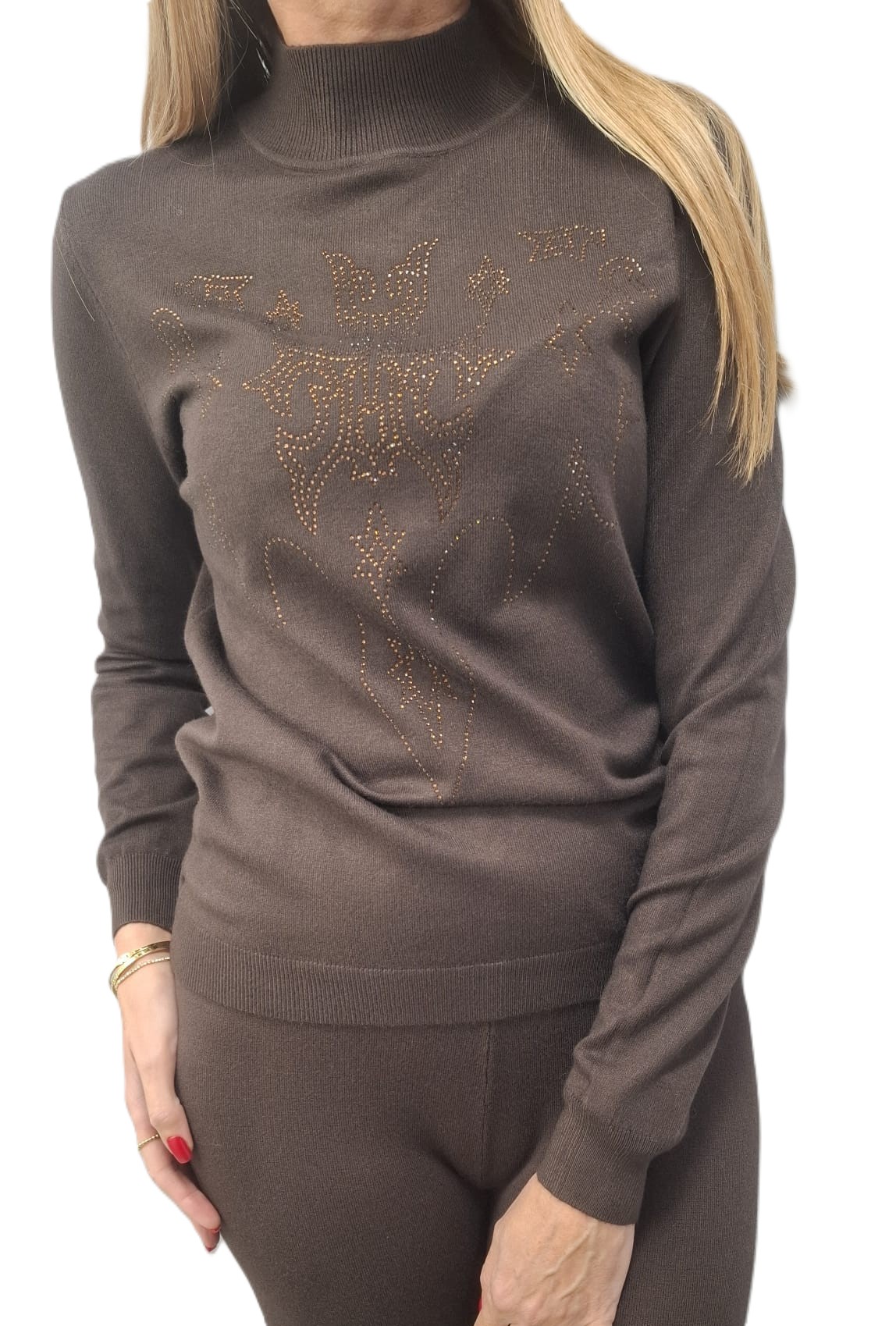 Lemonada Pologolfový svetr s zirkony Hnědý Uni