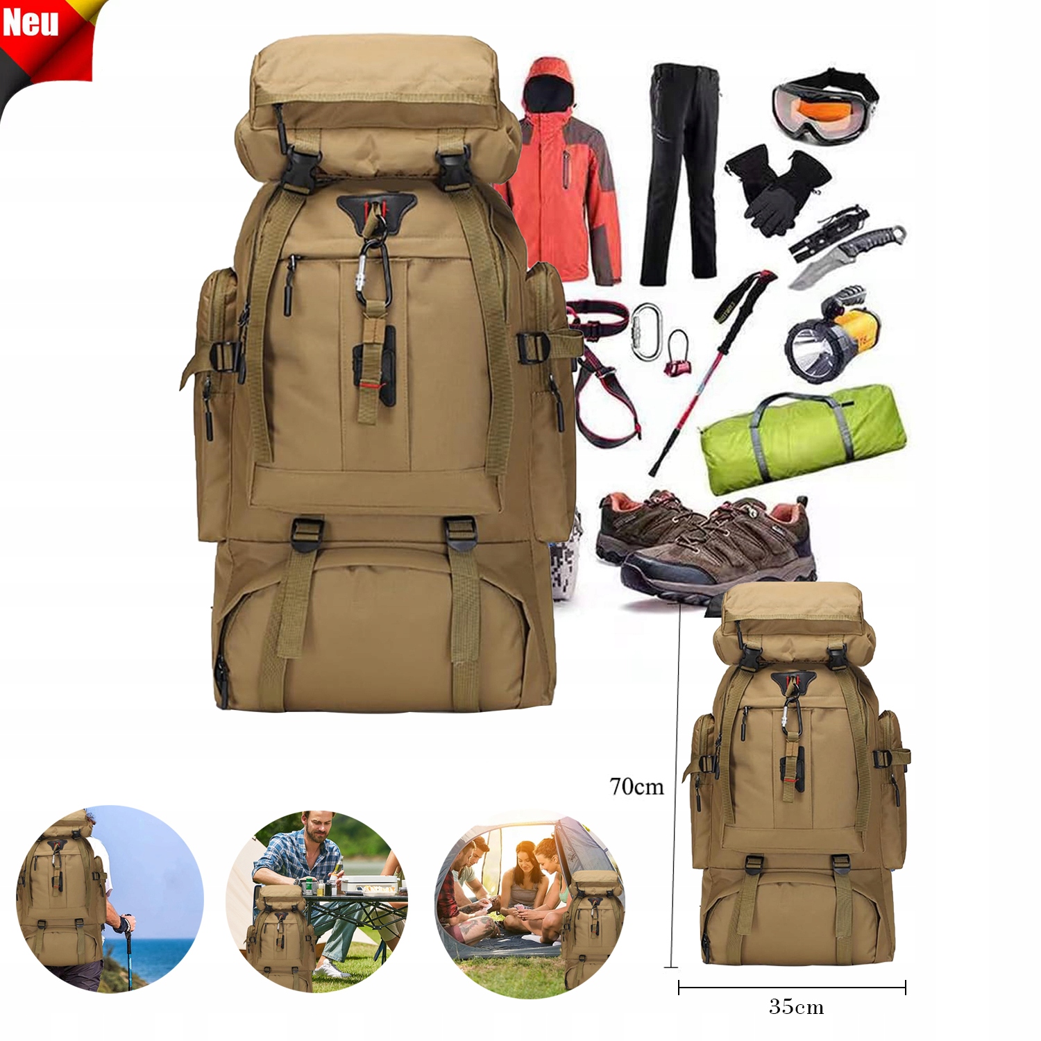Batoh 80 l s Usb na hole Pohodlný a odolný pro turistické výlety