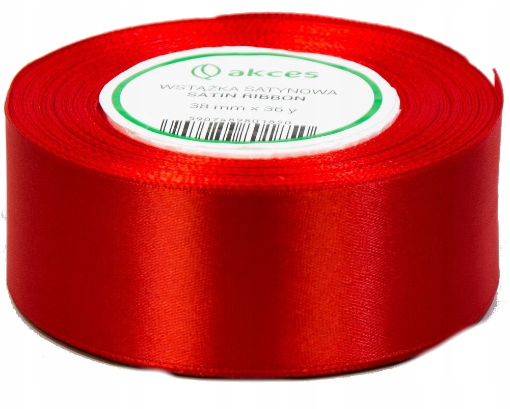 WSTĄŻKA TASIEMKA SATYNOWA 38mm 32m Czerwona A-05
