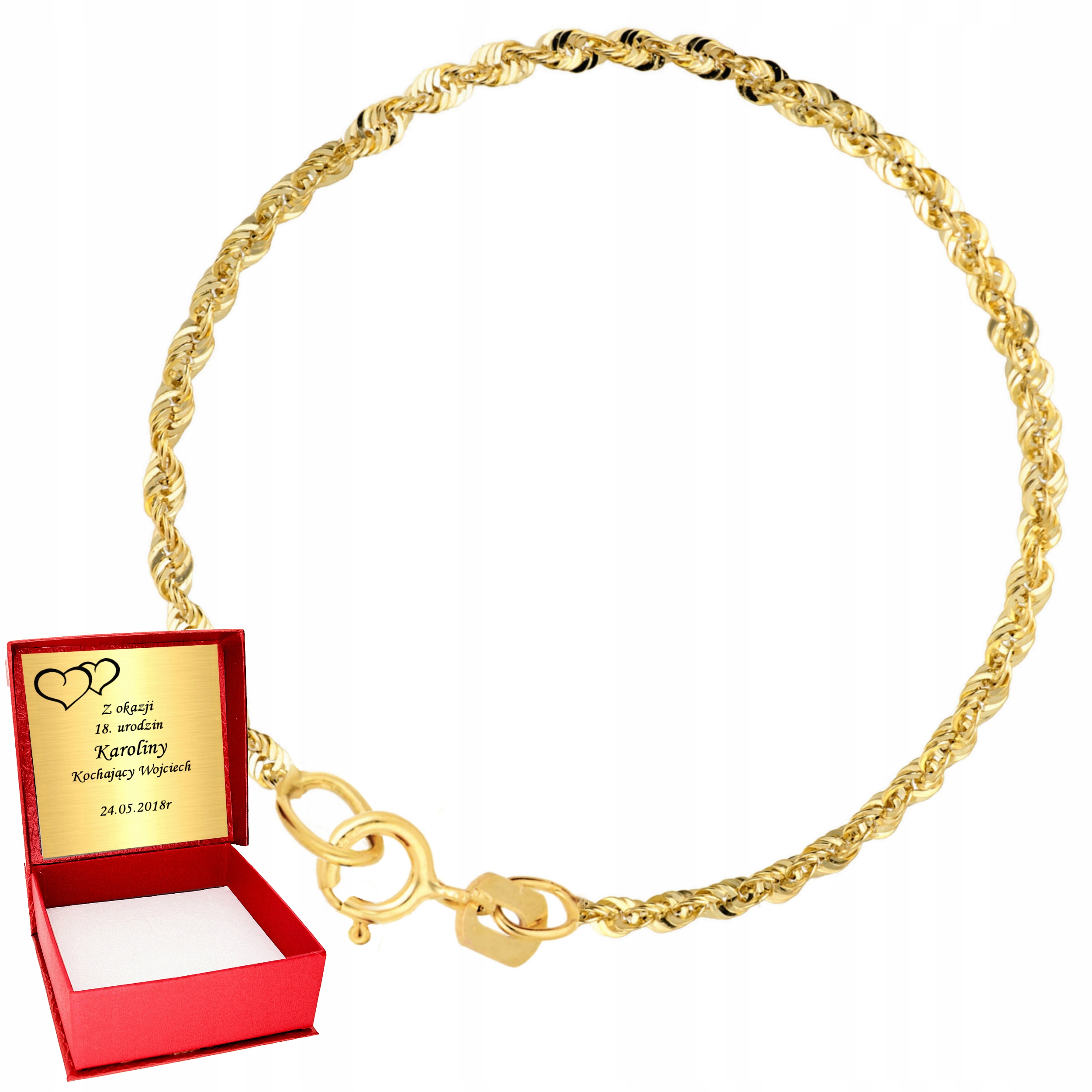 Złota Bransoletka 585 Skręcona Korda dla kobiety Złoto Grawer