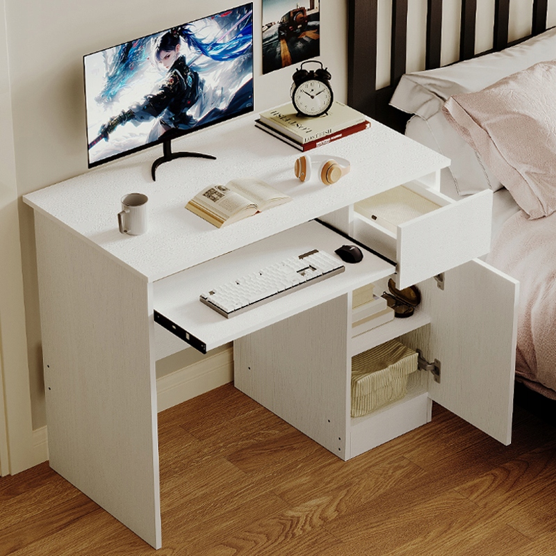 BIURKO KOMPUTEROWE STOLIK BIAŁE MŁODZIEŻOWE NOWOCZESNE Z SZUFLADĄ PÓŁKA Głębokość mebla 50 cm