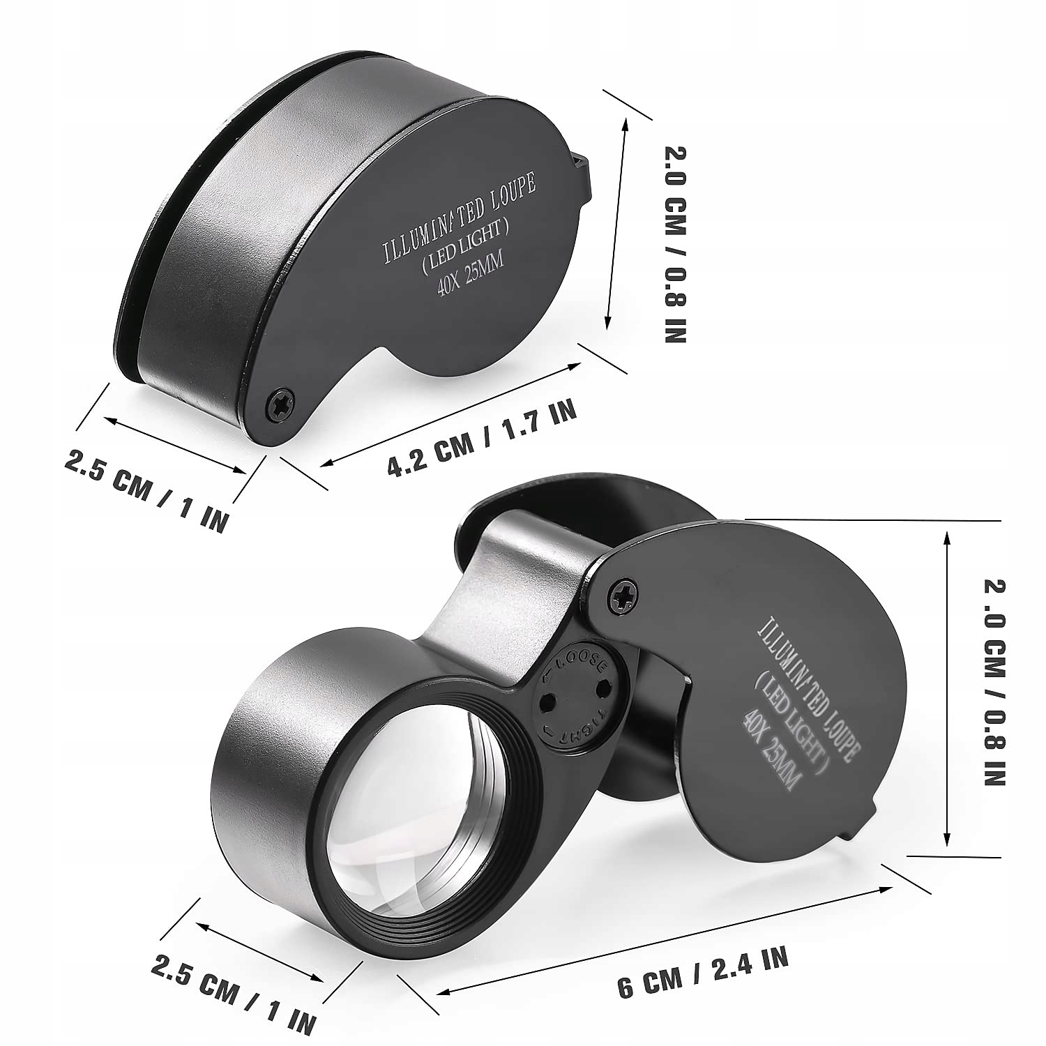 LUPA JUBILERSKA SZKŁO POWIĘKSZAJĄCE KIESZONKOWA SKŁADANA 40x25mm RT0332