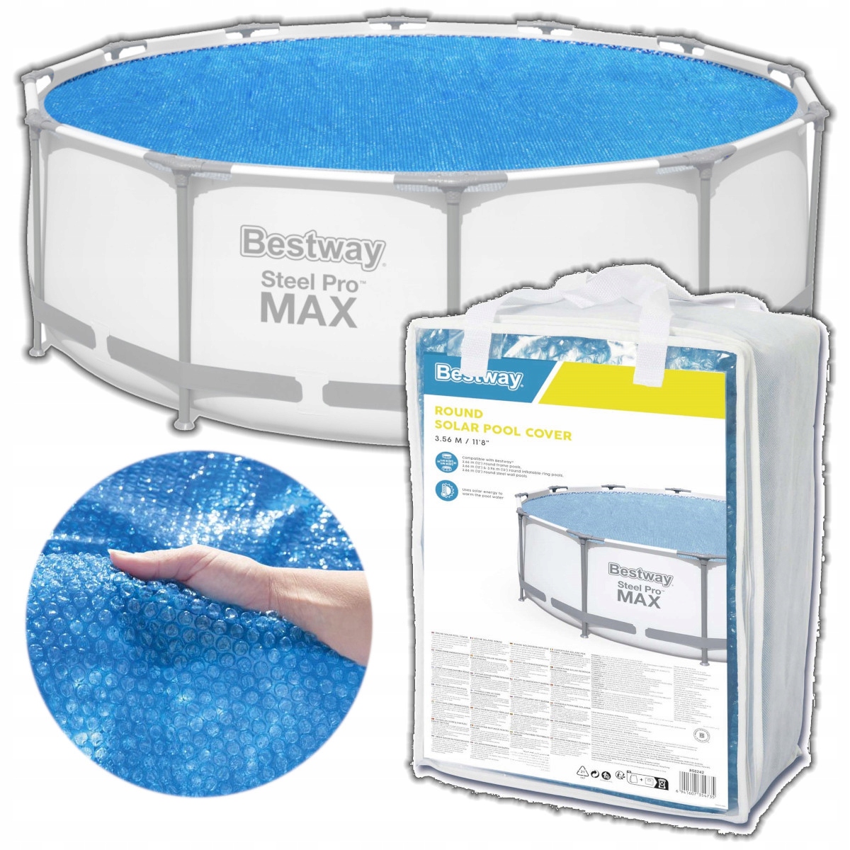 Pokrywa Solarna na Basen Okrągły Ogrodowy Stelażowy 366cm Bestway 58242
