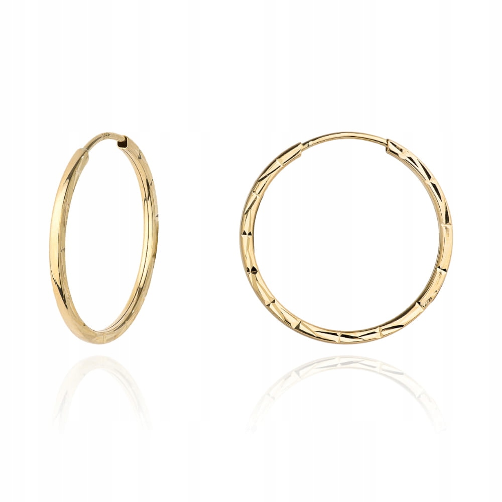 Náušnice zlaté 585 kolečka diamantové hranaté 2,2 cm pro každodenní použití 14k