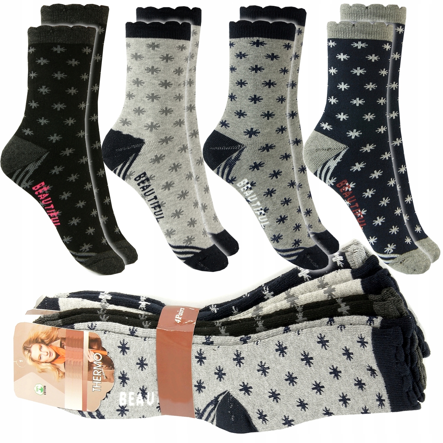 

4x Skarpety Bawełniane Ciepłe Grube Termo 35-38