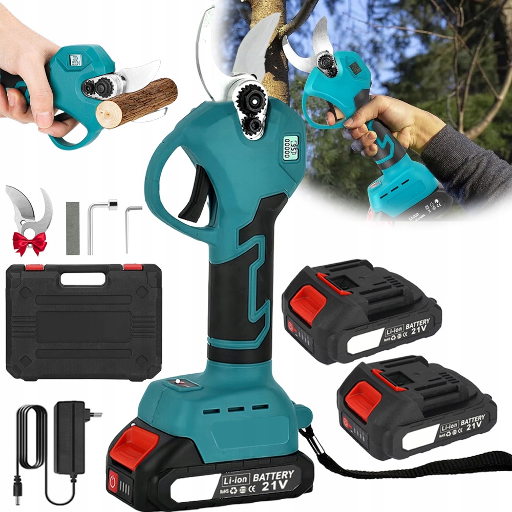 Sekator Akumulatorowy Elektryczny Nożyce Sekator Ogrodowy Do Gałęzi Z 2 Aku