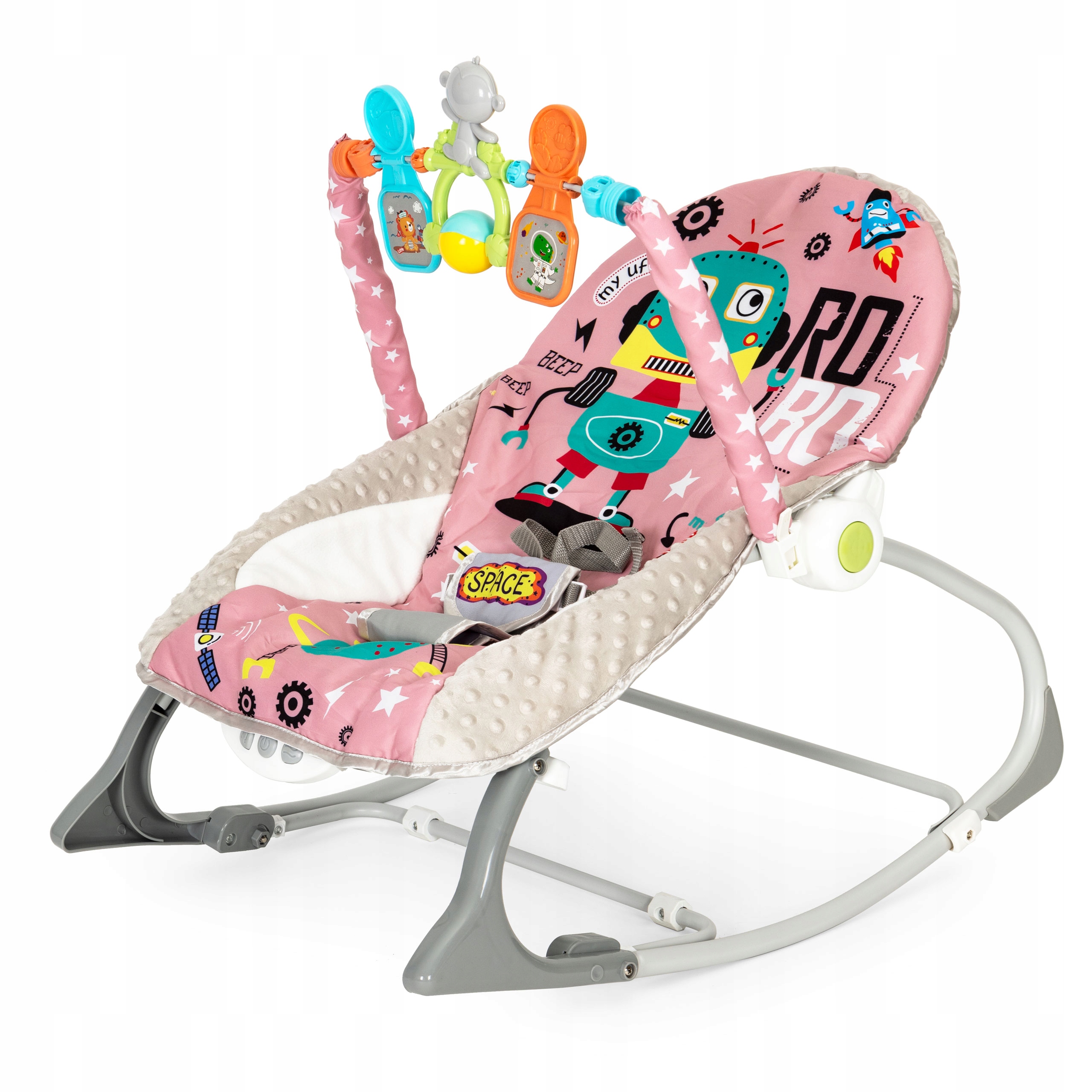 Leżaczek bujaczek leżak bujak 2w1 wibracje dźwięki zabawki regulacja