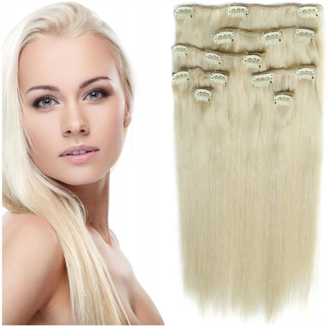 Příčesek Do Vlasů Přírodní Clip-in 60 CM Nejdelší velmi světlý blond 613