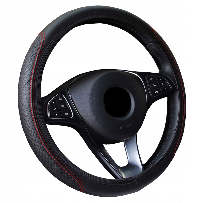 POKROWIEC NA KIEROWNICĘ NAKŁADKA CZARNO-CZERWONA ELEGANCKA