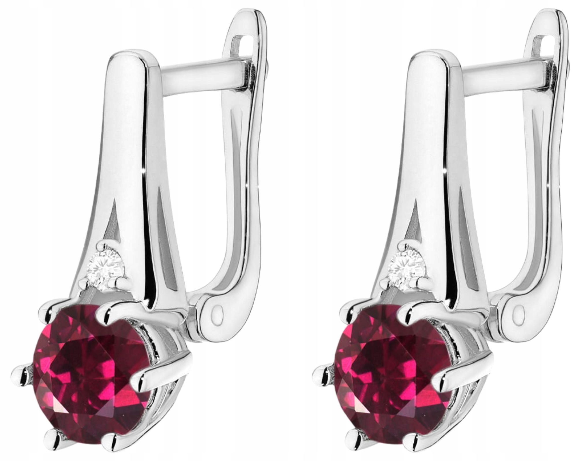 Náušnice Bílého Zlata S Přírodním Zlato Ryzost Rhodolitem A Diamanty Zlato 585 14K