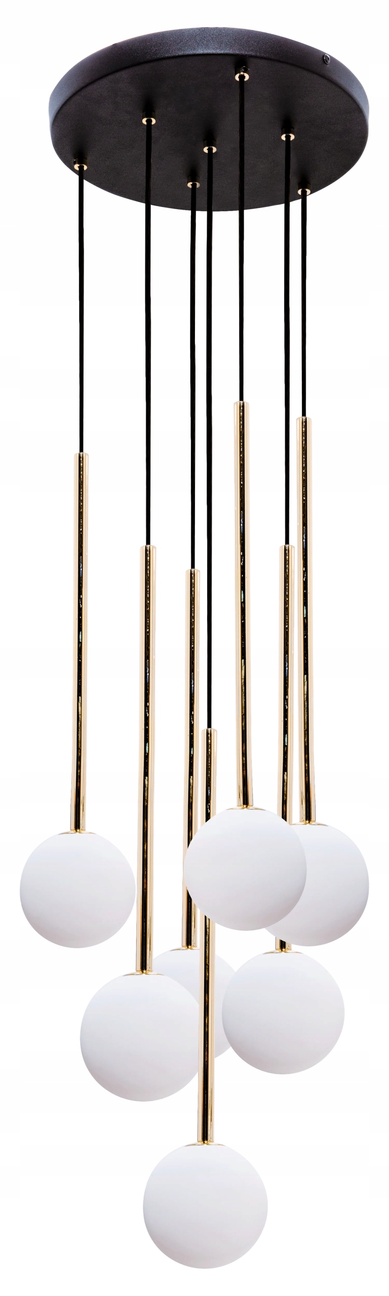 Závesná lampa zlato-čierna s bielymi guľami Ali 7xG9 Zuma Line