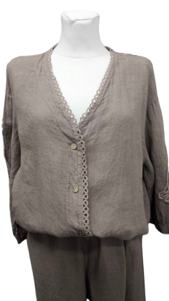 Lněná Halenka S Ozdobným Vyšíváním A Gipiurou Boho/natural-puro Lino Italia