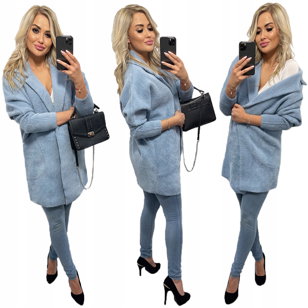 Kabát Alpaki Vlna Módní Barvy oversize Baby Blue