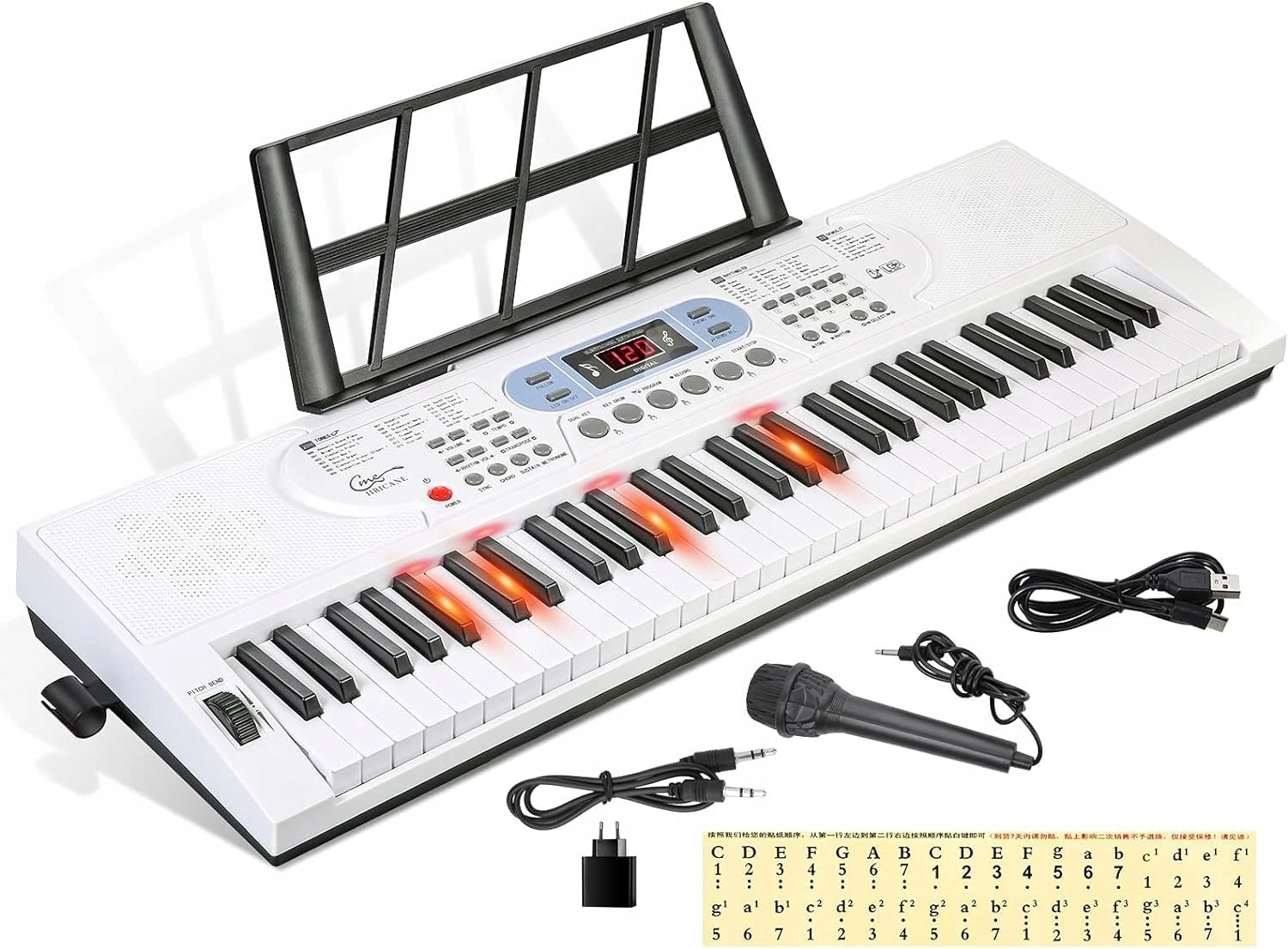 Klávesy Piano 61 Kláves Podsvícené Mikrofon Set
