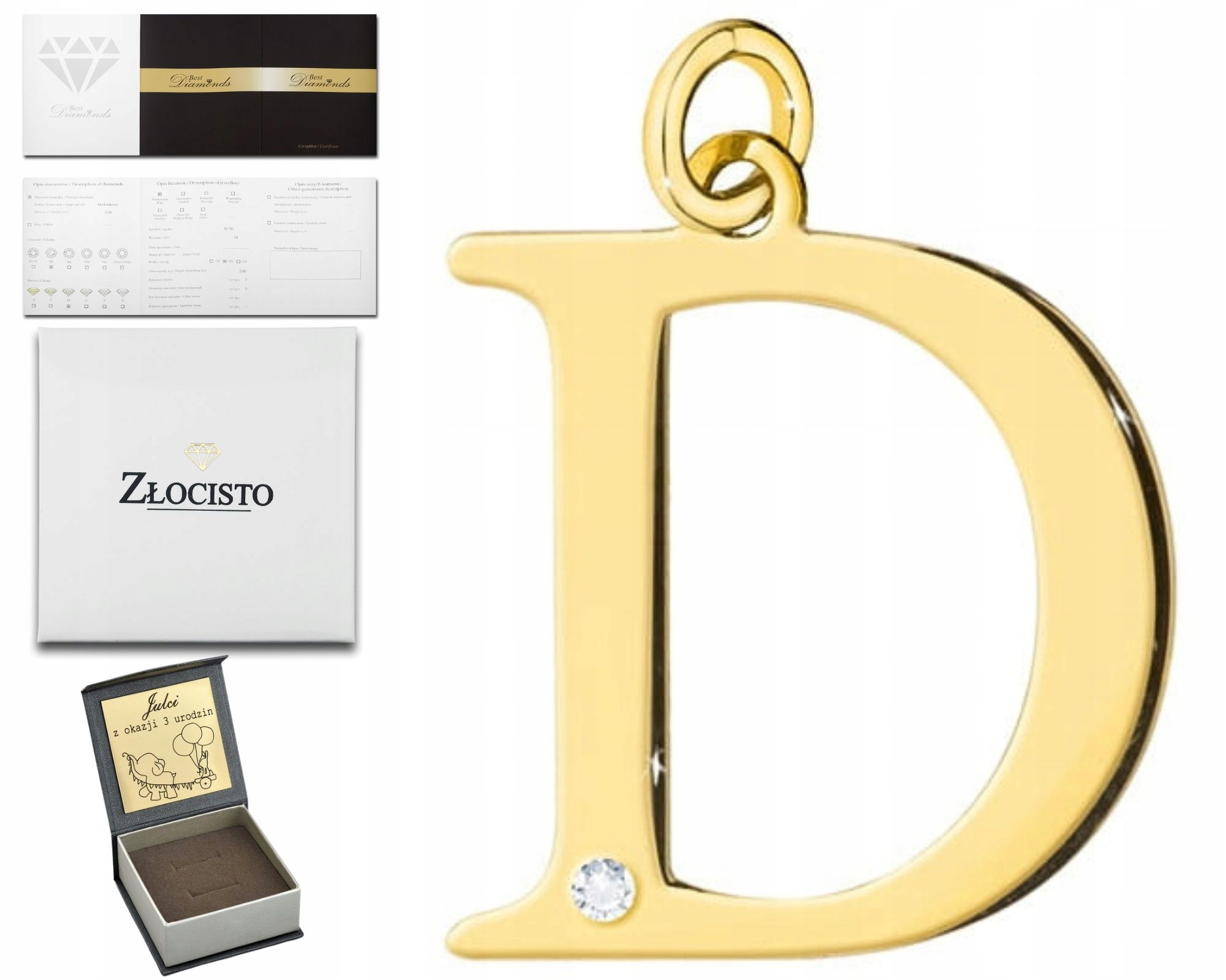 Zlatý Přívěsek Velké Písmeno D S Briliantem Gravírování