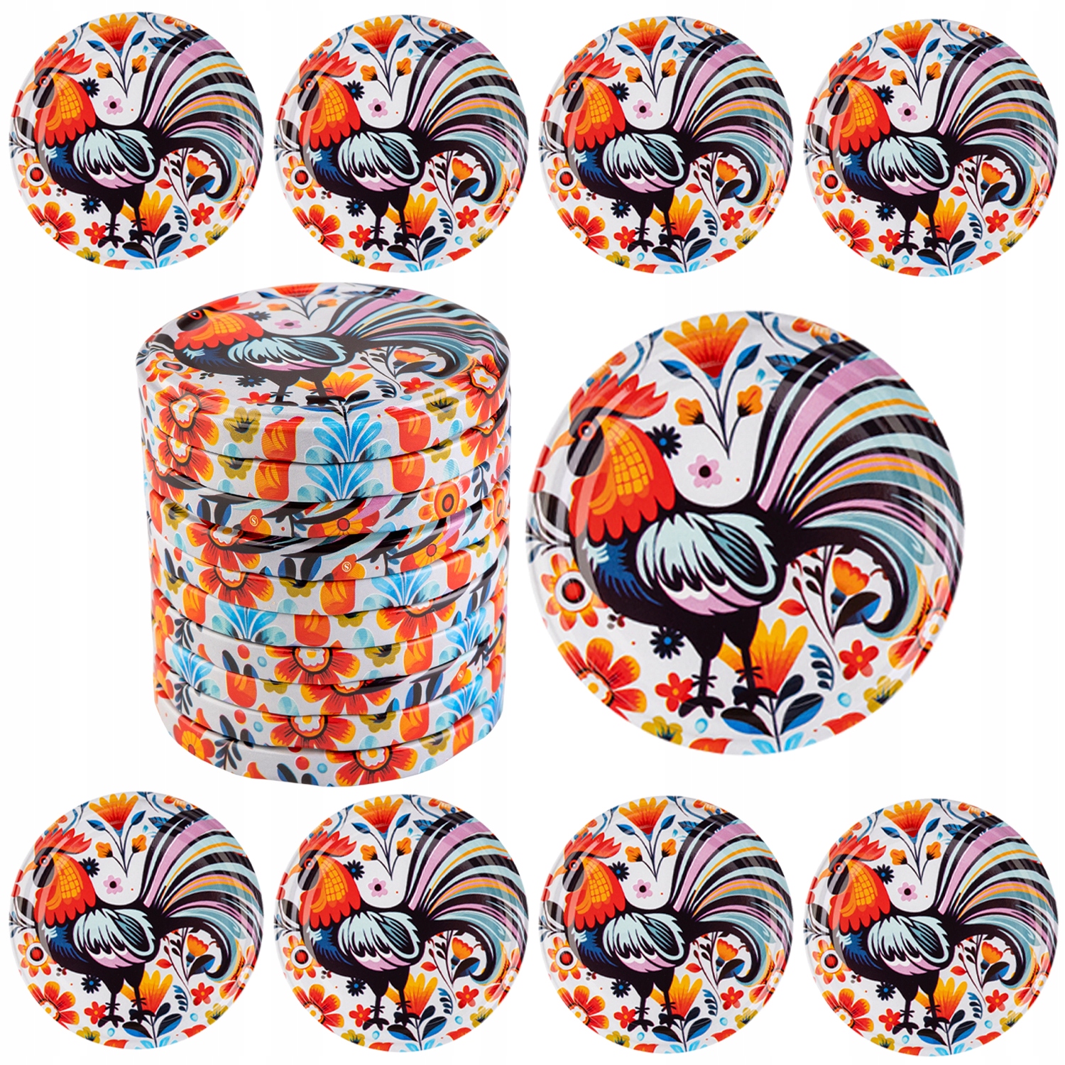 100 SZT ZAKRĘTKI DO SŁOIKÓW fi 82 mm WIECZKA NAKRĘTKI WIELOKOLOROWE FOLK