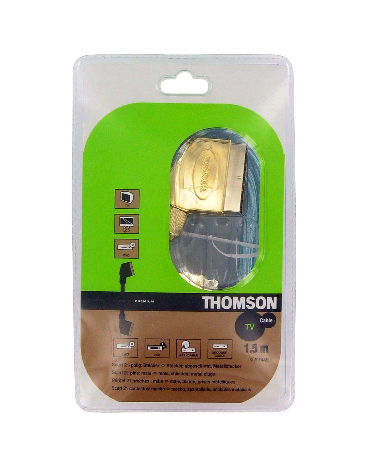 Kabel EURO SCART M/M Gold Metal Ekran HQ 1,5m. THOMSON Stan opakowania oryginalne