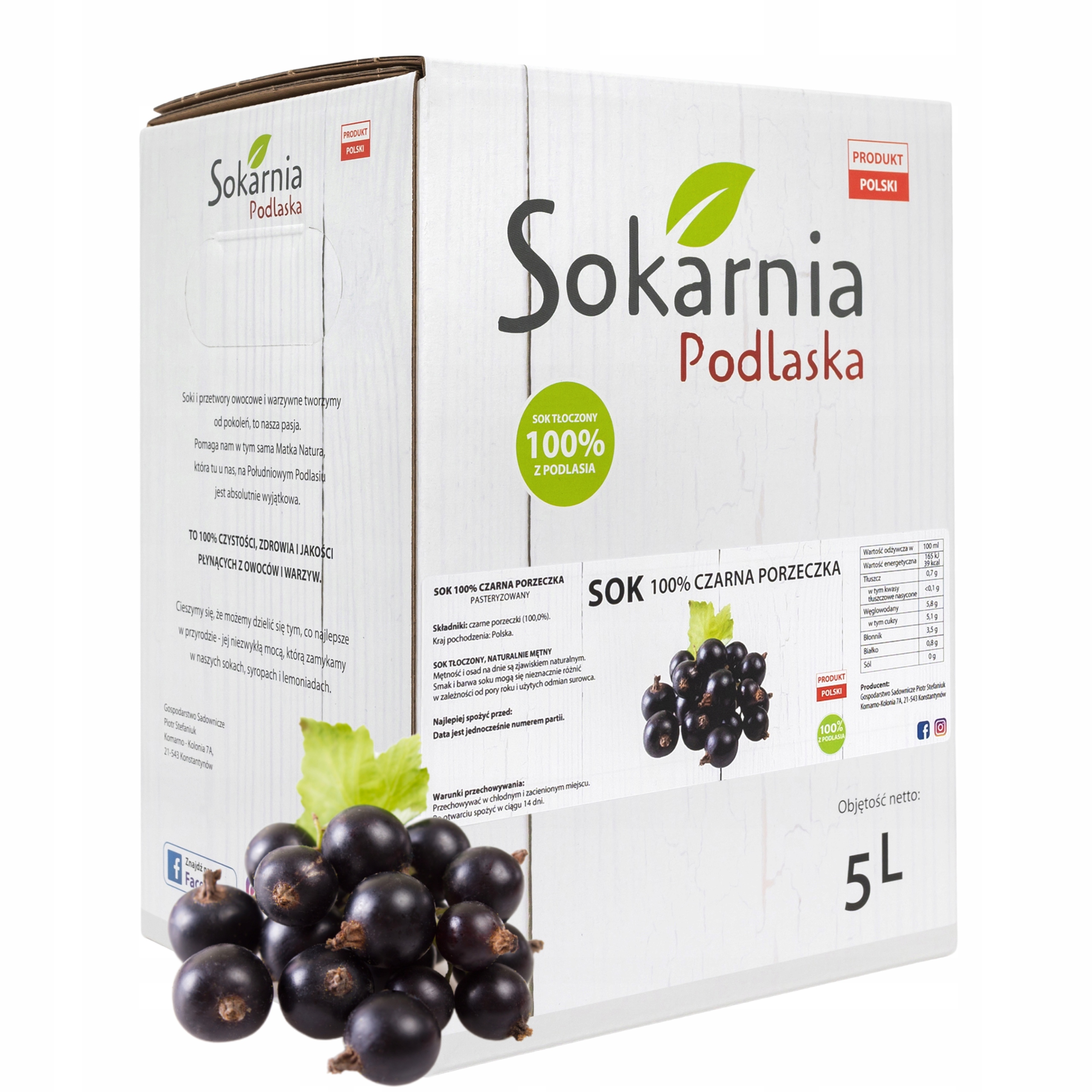 Sok Z Czarnej Porzeczki 5L 100% Tłoczony Naturalny Bez Cukru Pyszny Smak