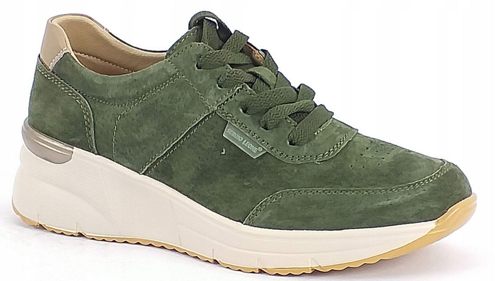 Półbuty Sergio Leone S104 Damskie Skórzane Sportowe Wiązane Oliwka Zamsz 38