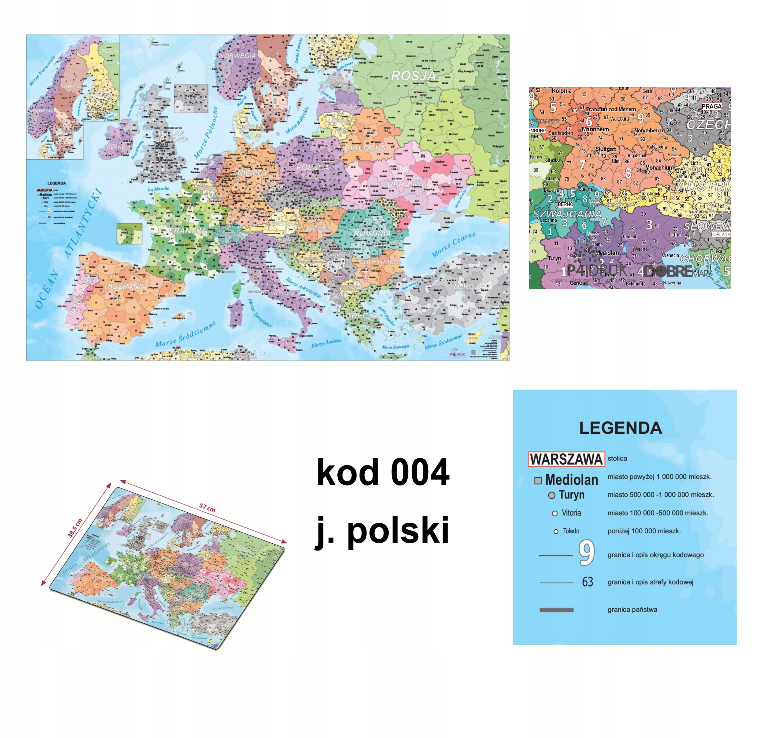 Mapa Europy Kodowa EUROPY PODKŁADKA na biurko kod0004 dobremapy.pl +GRATIS Kod producenta 0004