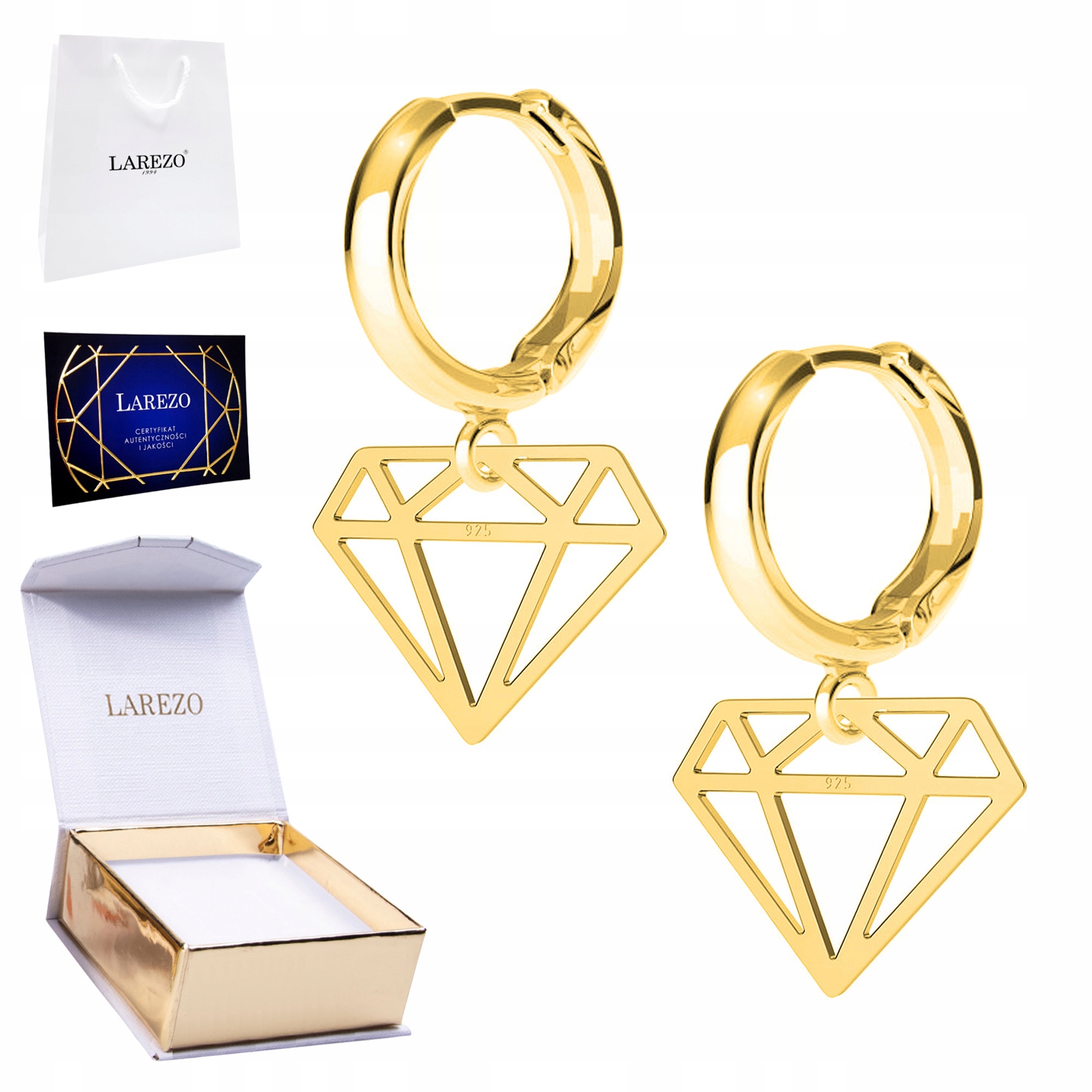 Zlaté Náušnice 925 Ažurové Diamanty Klenoty Brilianty Diamant Diamencik 24K