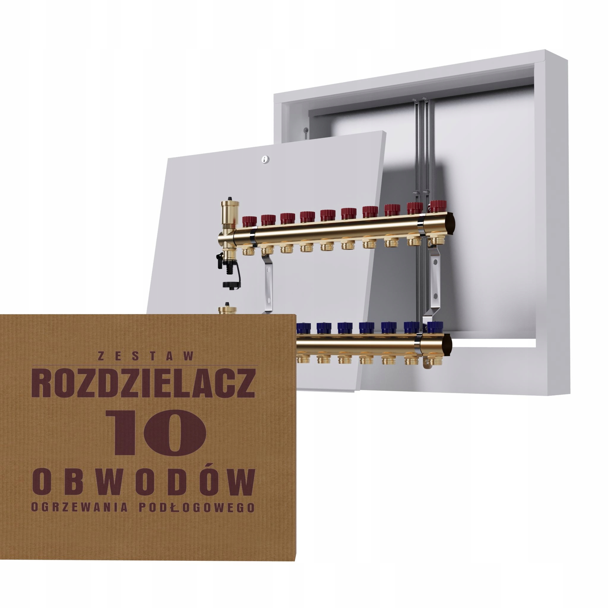 Manuální rozdělovač 10 okruhů pro radiátory nástěnná skříňka