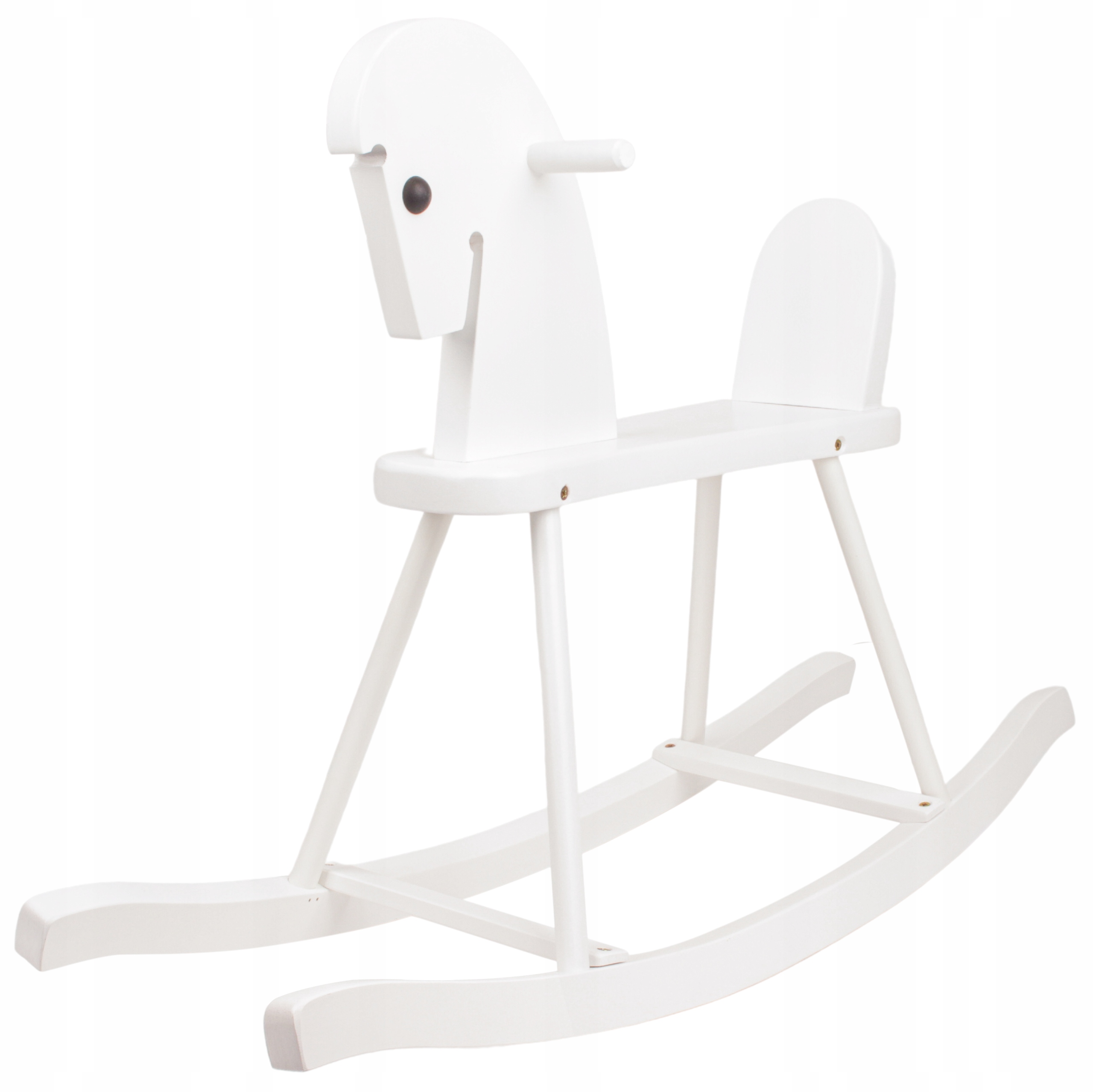 KOŃ NA BIEGUNACH DREWNIANY KONIK BUJANY DLA DZIECI BIAŁY BUJAK