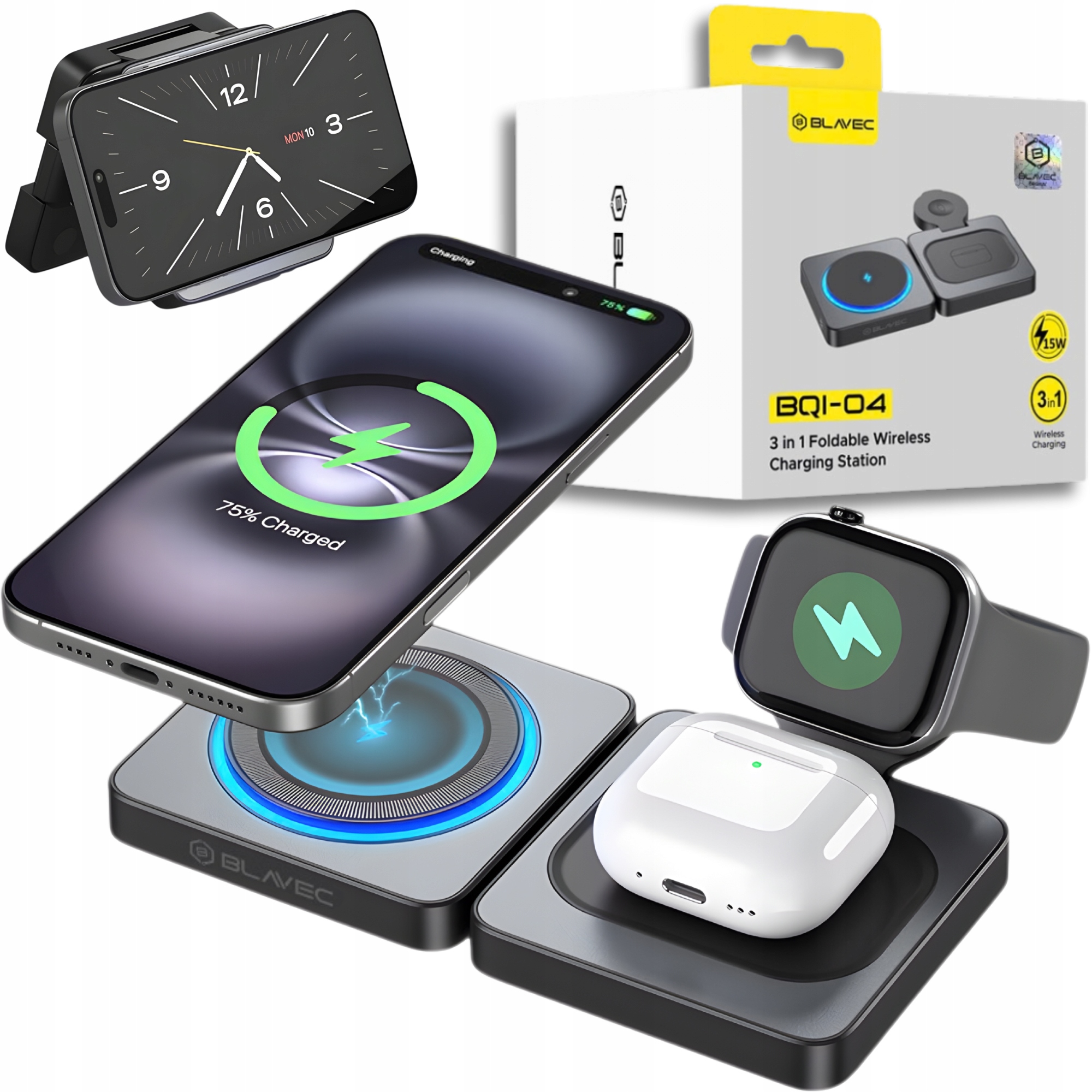 Ładowarka Indukcyjna 3w1 Magsafe Składana do Telefonu Apple Watch 15W Usb-c