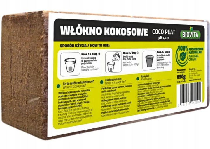 

Biovita Coco peat włókno kokosowe brykiet 650g