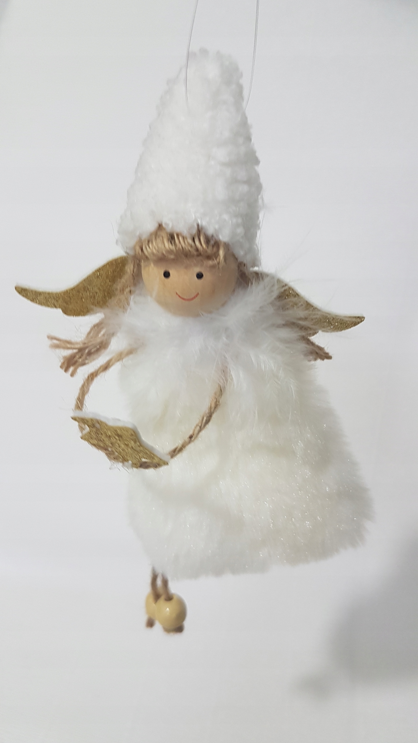 ZAWIESZKA MASKOTKA ANIOŁEK 18 cm KOŻUSZEK BIAŁY Motyw Aniołek