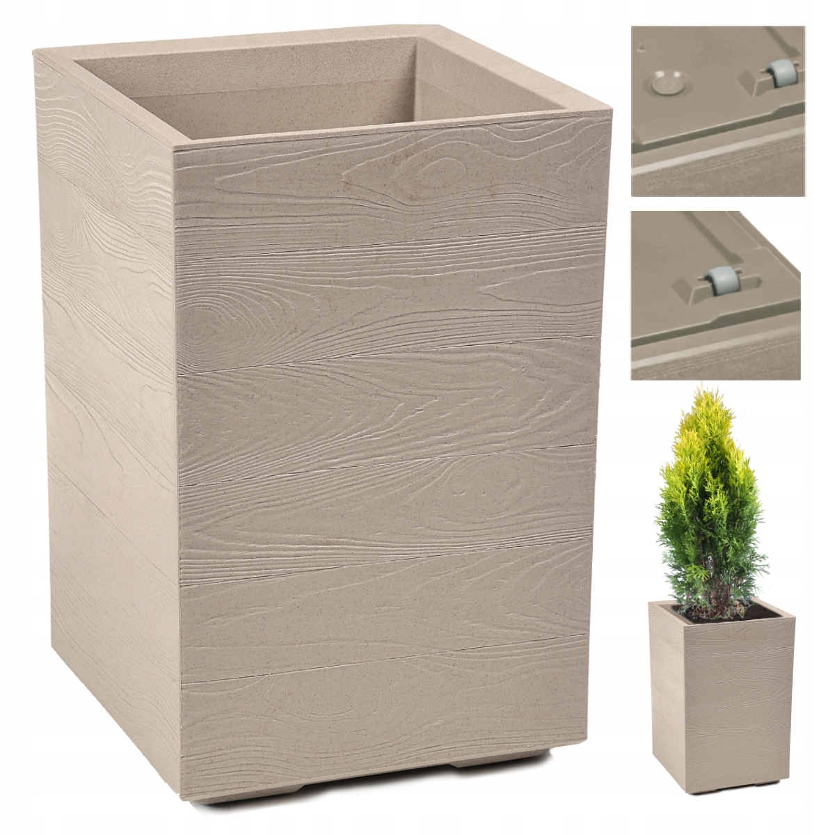 Donica Na Kółkach Karo Eco Coffee Efekt Drewna 60X40 Beż Latte Wysoka