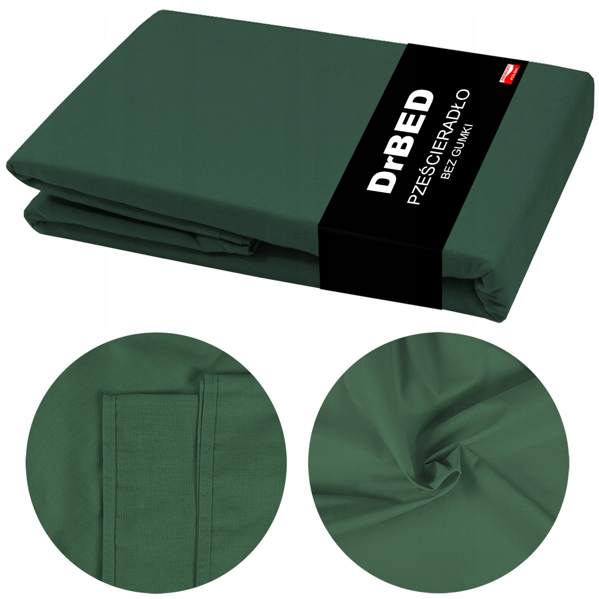 Prześcieradło bez Gumki Bawełniane 220x200 cm Trwały Kolor Butelkowa Zieleń