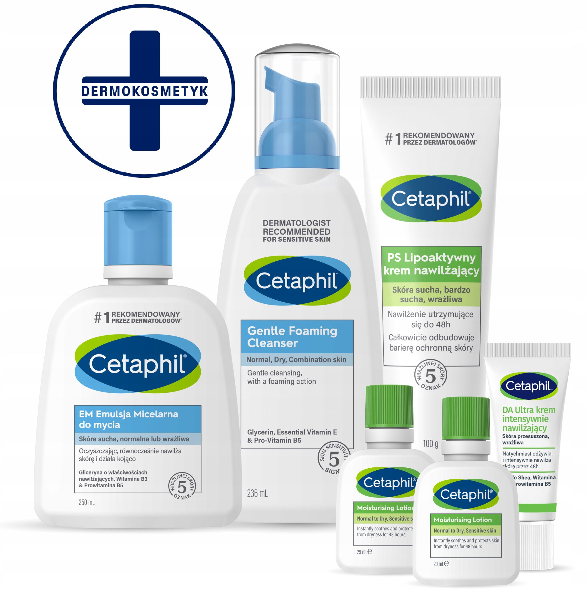 Zestaw Cetaphil Em Emulsja 250, Pianka i Ps Krem mini Da MD