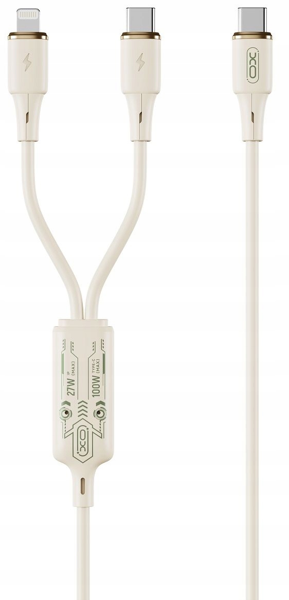 Kabel 2w1 1,2m USB - C Lightning do Iphone USB typ C 2,4 A Beżowy 60W