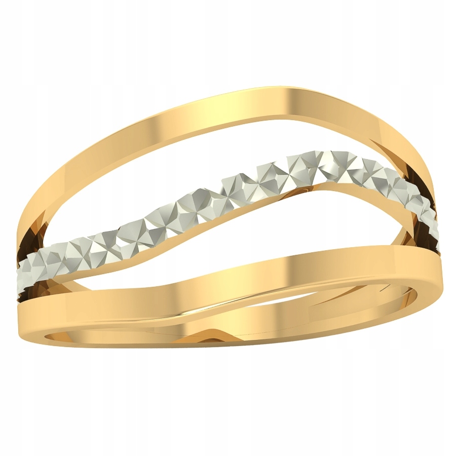 Zlatý Prstýnek S Rhodiovanou Vlnou, Průměr 585