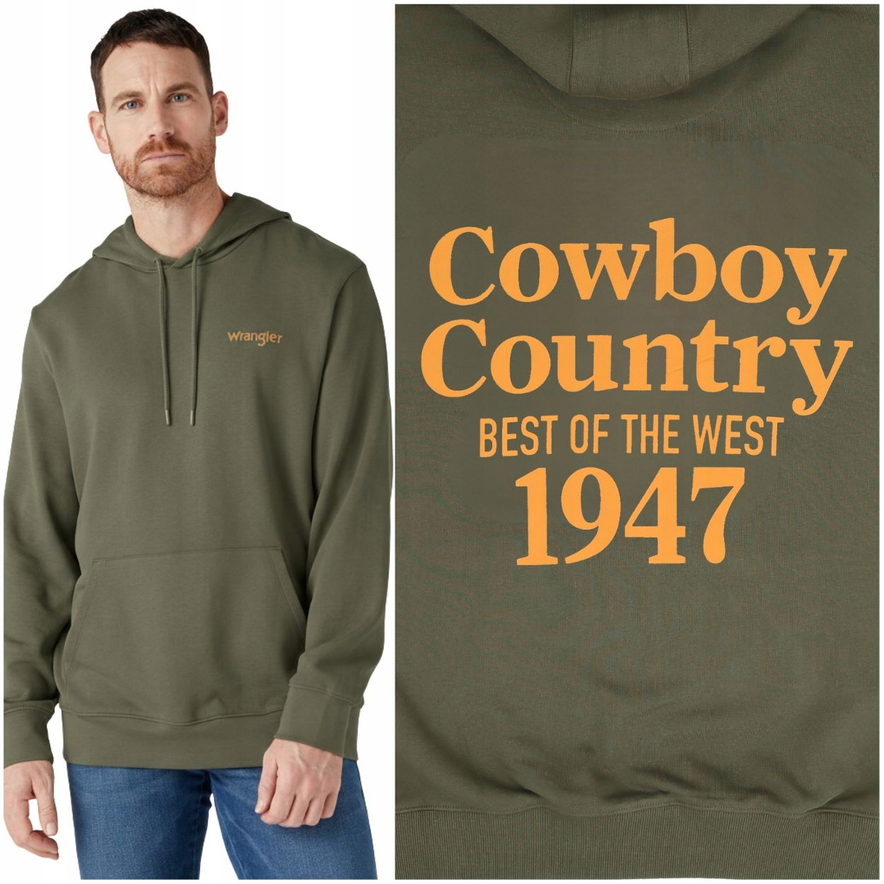 Wrangler Graphic Hoodie Wren bavlněná mikina pánská s kapucí klokanka L