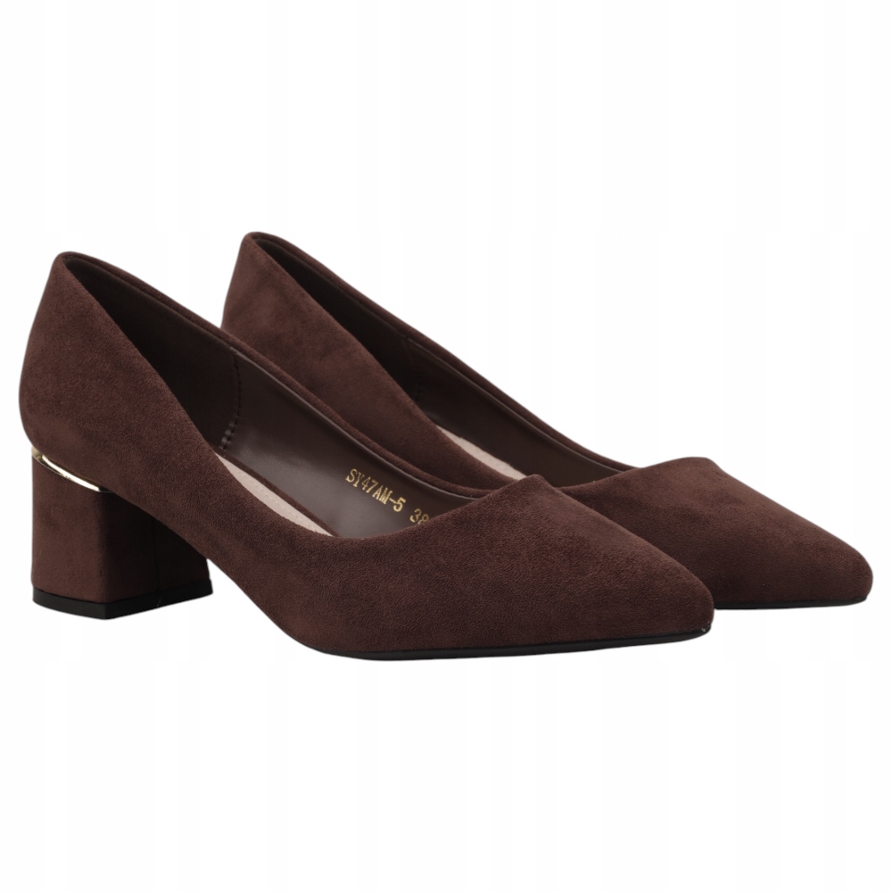 Brązowe Czółenka Damskie Na Słupku Buty Wkładki Ekoskóra