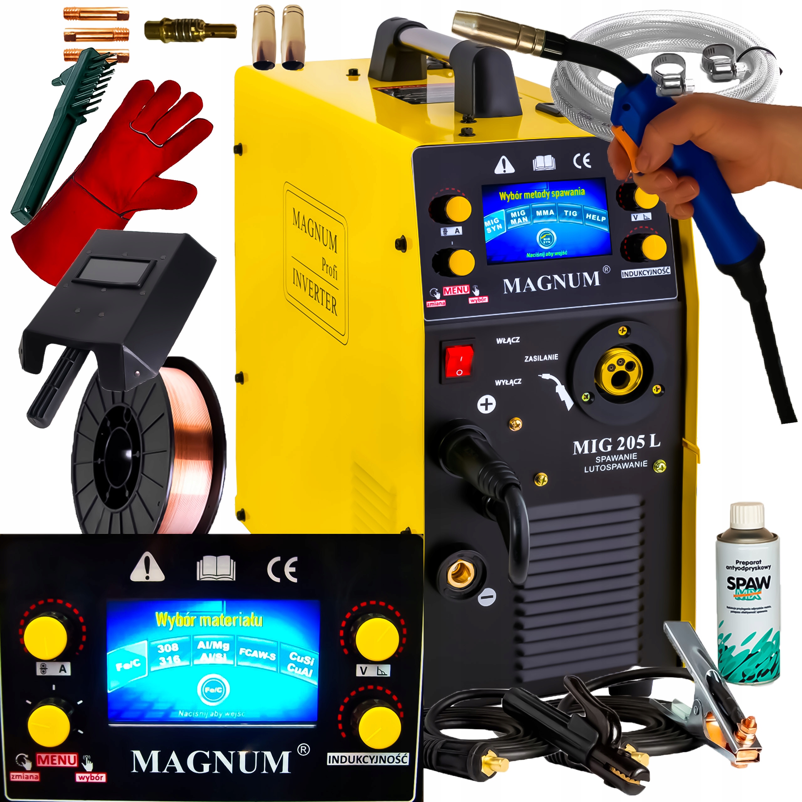 Spawarka Półautomat migomat Magnum Mig 205L New LCD 200A Lutospawanie Zesta