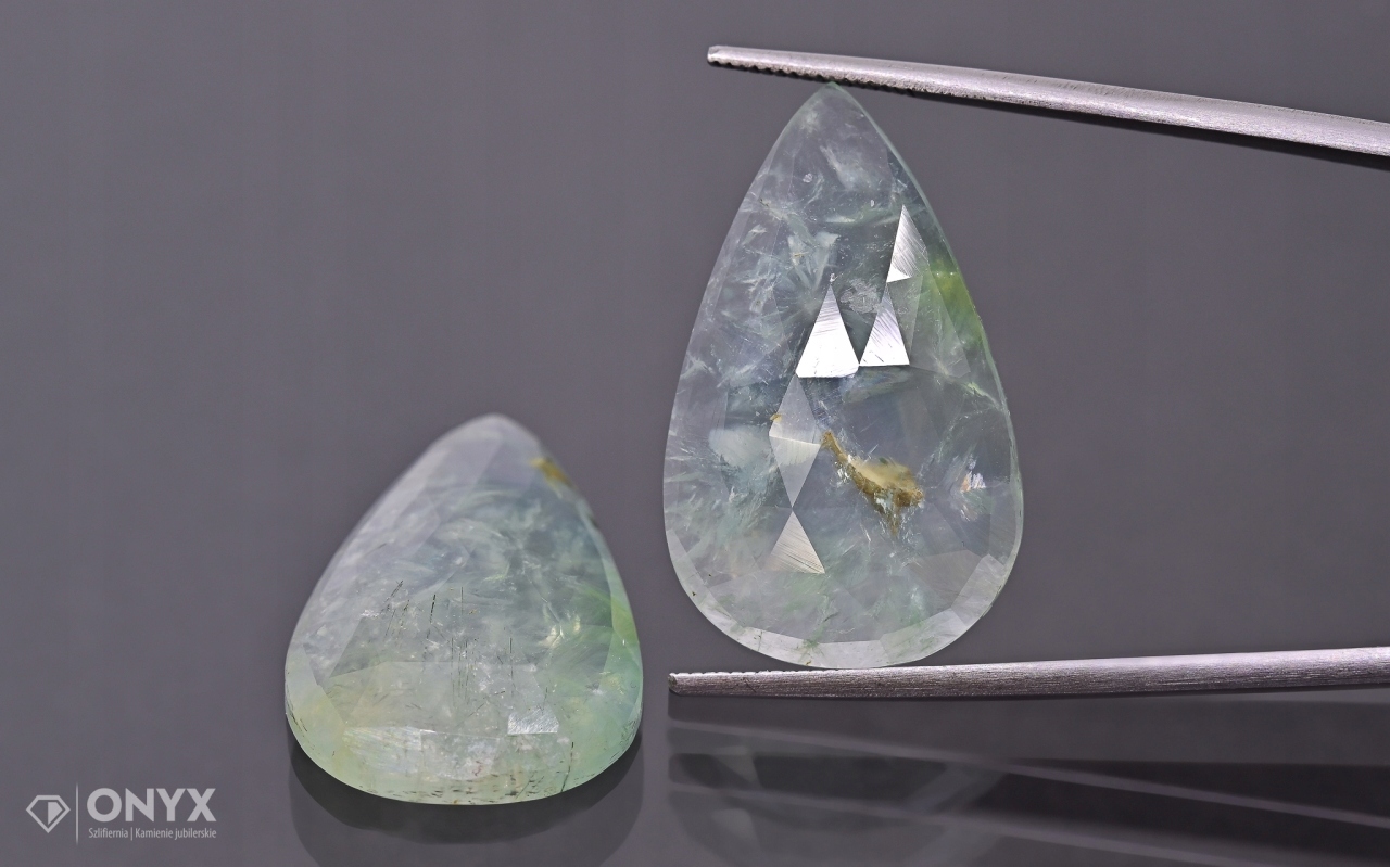 Prehnit fazetovaná rozeta Para slza 27,5x16,5 mm