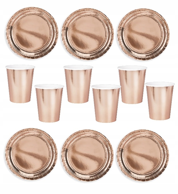 ZESTAW KUBECZKI TALERZYKI papierowe ROSE GOLD