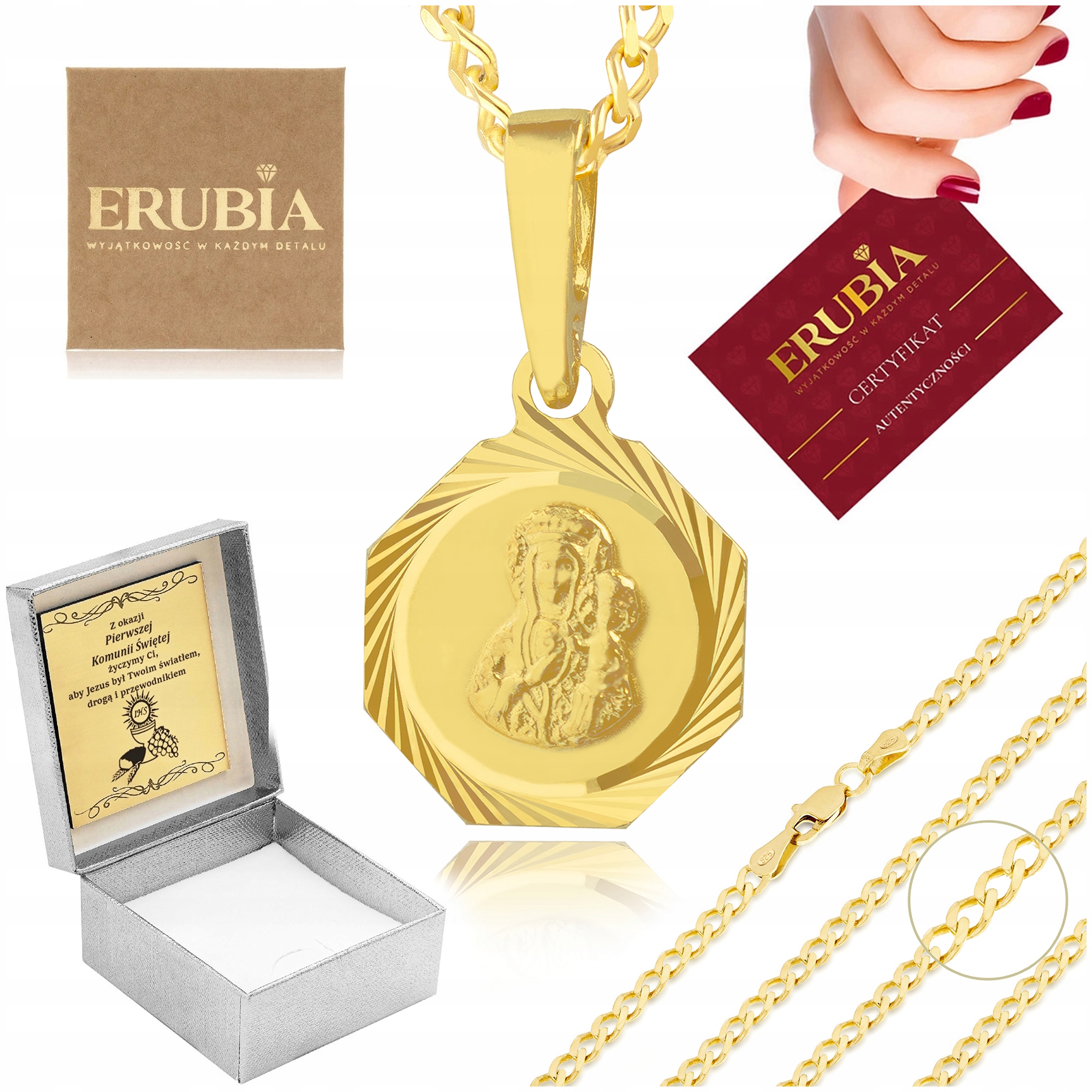Zlatý Náhrdelník 585 925 Přívěsek Medailon Panna Maria Čenstochovská 45 CM