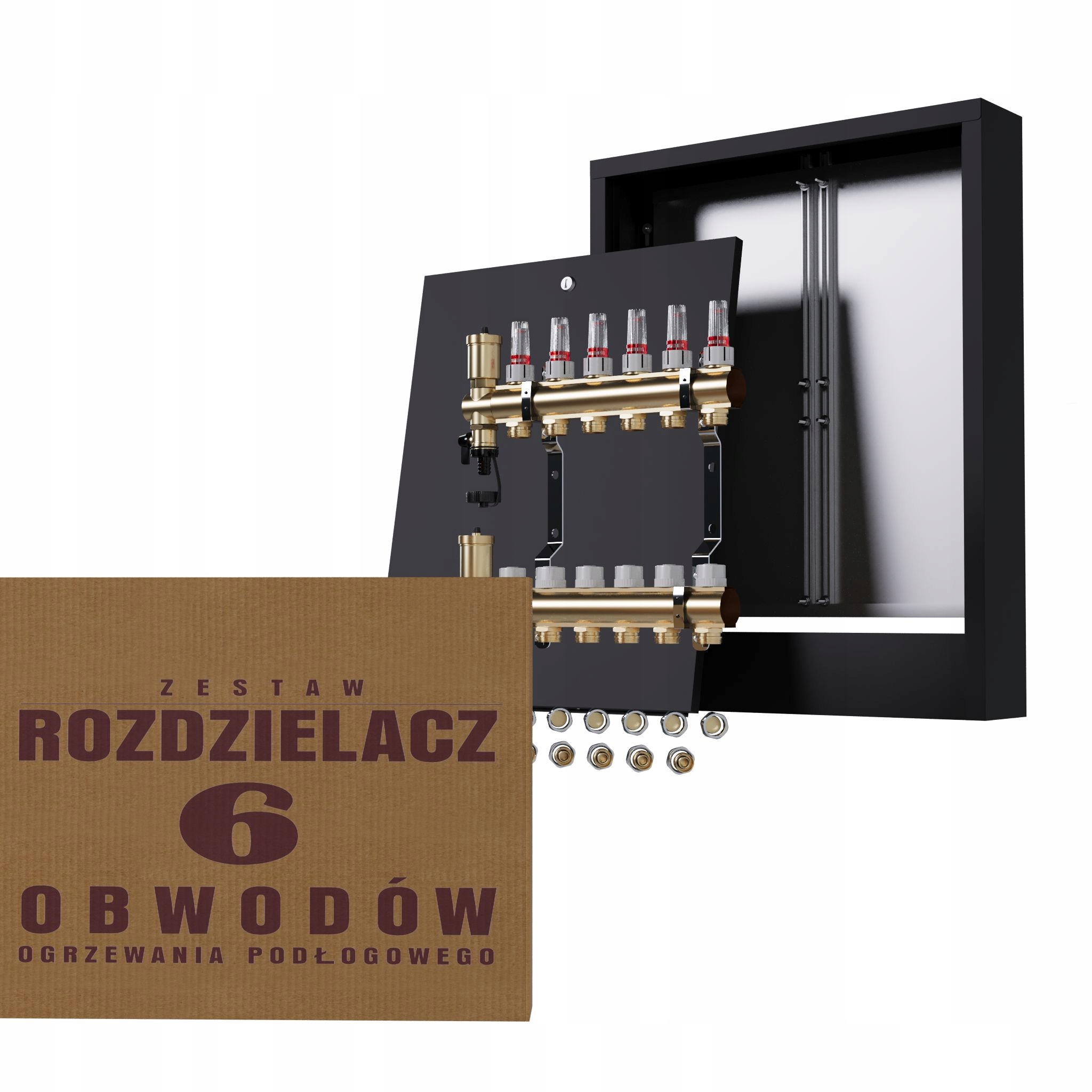 Rozdělovač pro podlahové vytápění 6 nástěnný box černý Pex