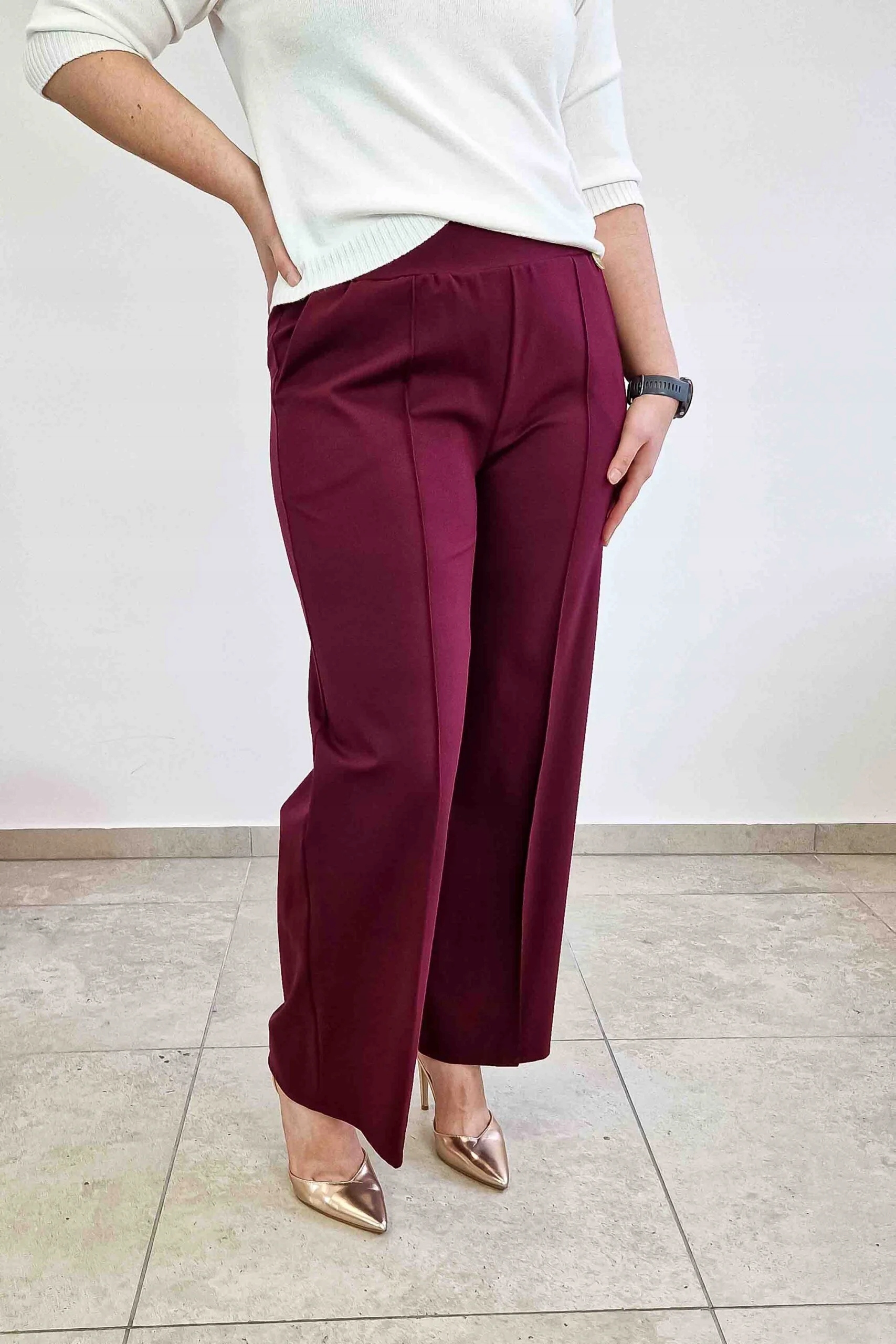 Simili Dámské kalhoty s širokou nohavicí v barvě Kant Bordowe 2