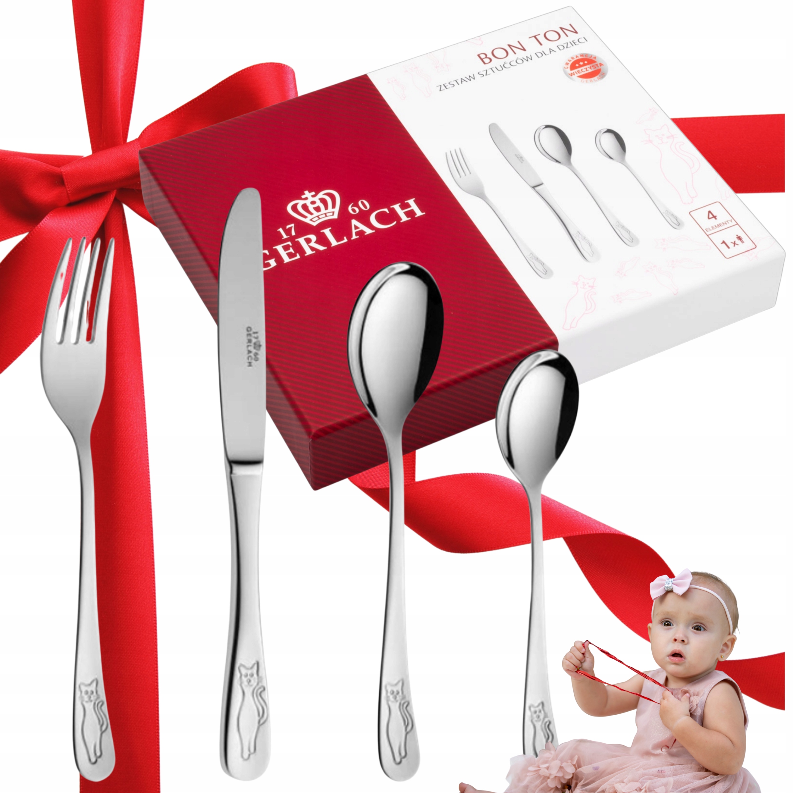 Příbor Pro Děti, Kočky, Křest, Sada 4 Kusů , Nerezová Nerezová Ocel