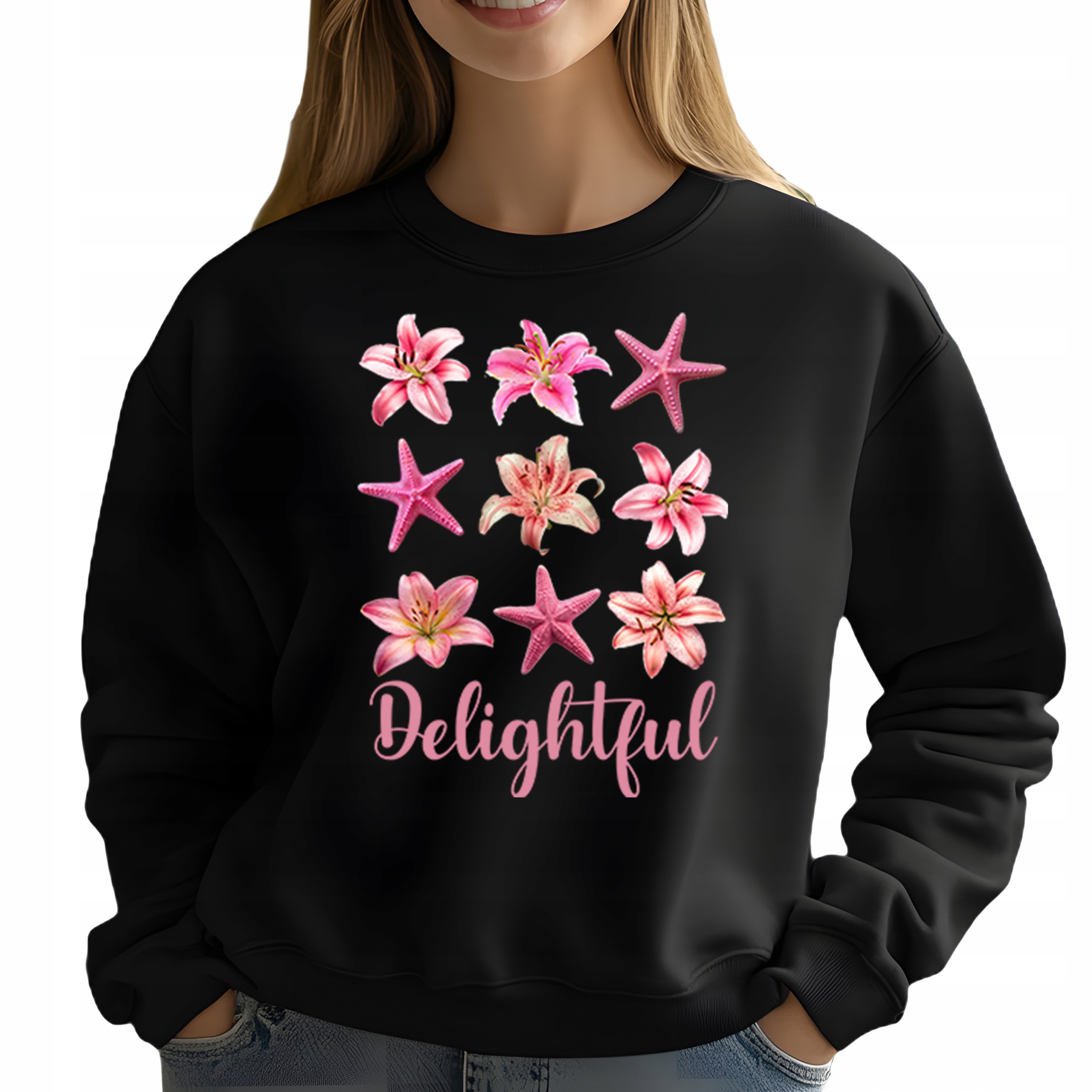 Mikina Bez Kapuce Černá Bavlněná Módní Elegantní Delightful S