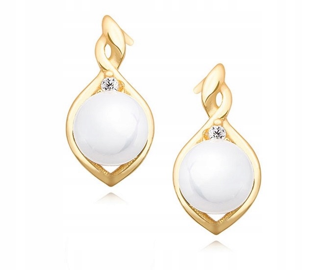 

Pozłacane Srebrne Kolczyki Jasne Perły Cyrkonie