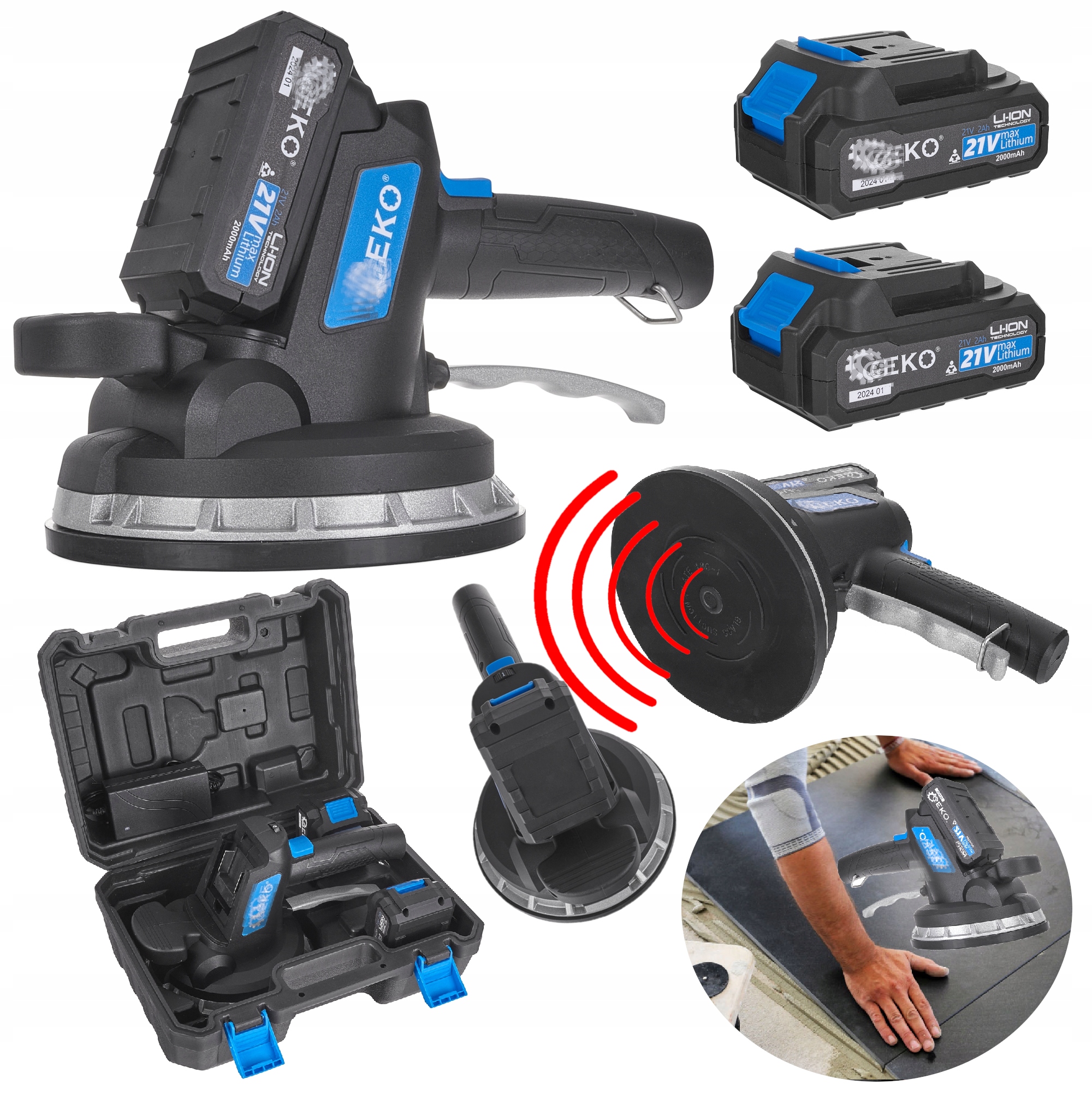 Přísavka na dlaždice 2xAKU vibrátor na glazuru 80 kg vyrovnání